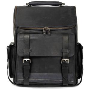 Mochila Masculina de Couro Vintage para Laptop, VELEZ, Azul Escuro