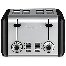 Torradeira Elétrica, Inoxidável, 4 Fatias, Inox Escovado, 110v, CUISINART CPT 340, Preto