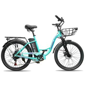 Bicicleta Elétrica Cruiser de 24 Polegadas, E-Bike para Adultos, E-Bike com Bateria Removível, E-Bike Fácil de Montar para Mulheres