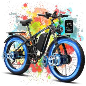 Bicicleta Elétrica Qweepei E7-48V, Motor 3000W, Bateria 48V 23Ah Removível, Suspensão Total com Garfo Dianteiro Trava e Amortecedor