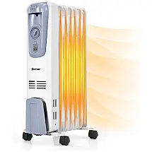 Aquecedor a Óleo Portátil Termostato Ajustável Controle Digital, 110V 1500W, COSTWAY 22913 CYPE, Branco