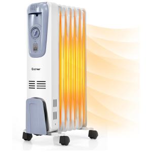 Aquecedor a Óleo Portátil Termostato Ajustável Controle Digital, 110V 1500W, COSTWAY 22913 CYPE, Branco