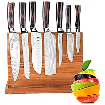 Conjunto de Facas em Aço Inoxidável com Bloco de Bancada, 8 Peças, MINICHEF, Marrom