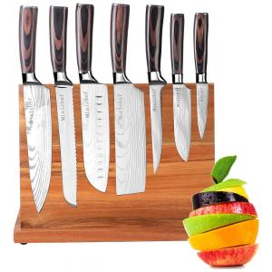 Conjunto de Facas em Aço Inoxidável com Bloco de Bancada, 8 Peças, MINICHEF, Marrom