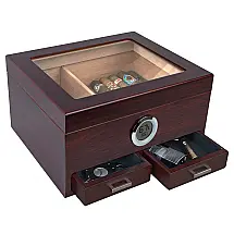 Humidor para Charutos Prestige Import Group Cerejeira com Tampa de Vidro e Gavetas de Armazenamento
