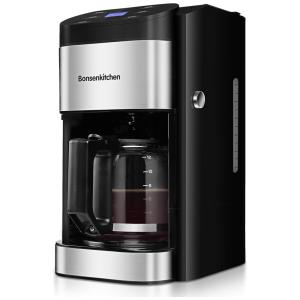 Cafeteira Elétrica Programável Bonsenkitchen Tanque de Água 1.8L com Desligamento Automático, 1000W, 110V, Preta