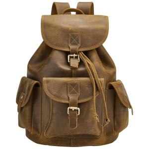 DE LATÃO Mochila Vintage de Couro Masculina, BRASS TACKS LEATHERCRAFT BTBP005, Marrom
