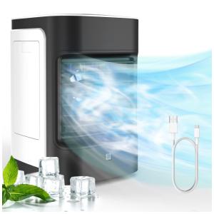 Climatizador Portátil 4 em 1 com 3 Velocidades, 7 Luzes Coloridas e Recarregável por USB, Lavpit, Preto