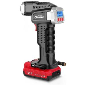 Mini Compressor de Ar Elétrico Automotivo, Portátil 12V 120 PSI com Manômetro Digital e Carregamento USB, OASSER, Preto