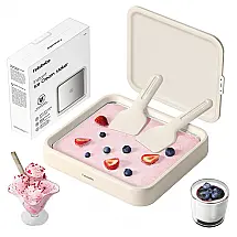 Placa para Sorvete Rolado Felizbebe Branco Creme Aço Inox 150ml com Tampa e 2 Espátulas Base Antiderrapante 24 x 22 cm