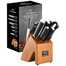 Conjunto de Facas NANFANG BROTHERS em Aço Damasco VG10 com Bloco de Bancada, 7 Peças, Preto