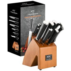 Conjunto de Facas NANFANG BROTHERS em Aço Damasco VG10 com Bloco de Bancada, 7 Peças, Preto