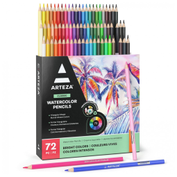 Lápis de Aquarela Arteza 72 cores, Conjunto de lápis aquareláveis em tons variados, Lápis de desenho com forma triangular