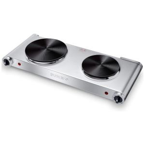 Cooktop Elétrico Portátil com Queimador Duplo, Aço Inoxidável, 1800W 110V, SUNAVO CB H12, Prateado