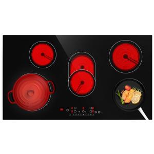 Cooktop elétrico, fogão de cerâmica de 36 polegadas 5 queimadores, incluindo 1 elemento de ponte, 9 níveis de aquecimento