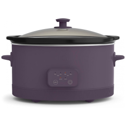 BELLA Slow Cooker Programável 5,7L com Revestimento Cerâmico Antiaderecente, Ajuste de Temperatura e Tampa de Vidro Temperado, Plum