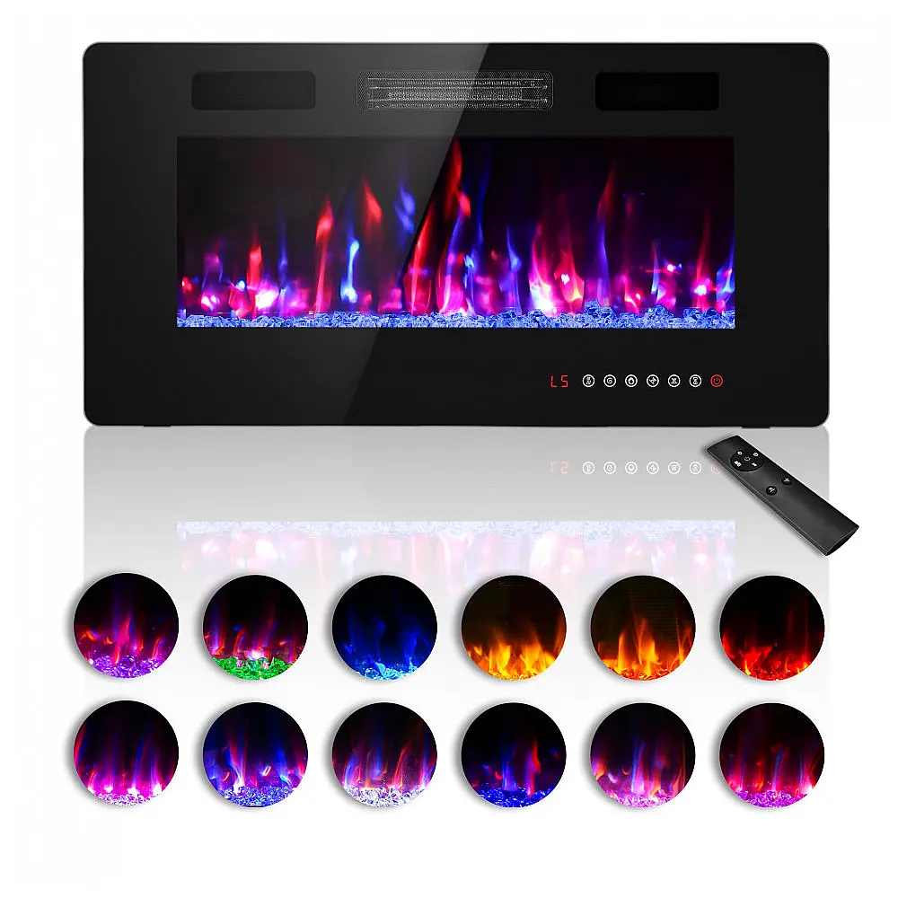 Lareira Elétrica Zionheat 91x46cm 1500W LED 12 Cores Timer Embutir 110V