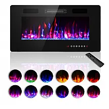 Lareira Elétrica Zionheat 91x46cm 1500W LED 12 Cores Timer Embutir 110V