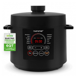 Panela de Pressão Elétrica NutriChef 5,7 litros 9 Funções Digitais Cozinha Multifuncional Ajuste de Tempo e Temperatura Cozinhe, Asse