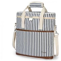 Bolsa Térmica Para Transporte de Vinhos Tirrinia até 3 Garrafas, Branca e Listras Azuis