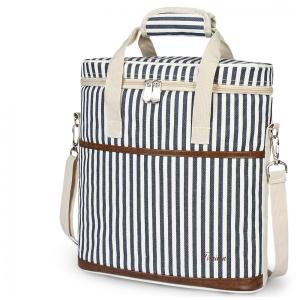 Bolsa Térmica Para Transporte de Vinhos Tirrinia até 3 Garrafas, Branca e Listras Azuis