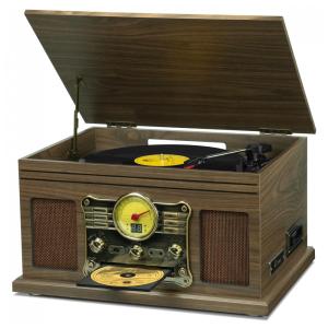 Toca-Discos Vintage com Alto-falantes para Discos de Vinil, Bluetooth, 3 Velocidades, Saída para Fones de Ouvido e RCA, FEKTIK,