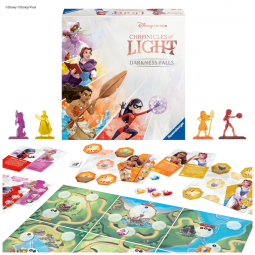 Jogo de tabuleiro Ravensburger Chronicles of Light Darkness Falls Disney cooperativo 1a 4 jogadores família modular cartas componentes