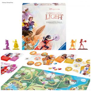 Jogo de tabuleiro Ravensburger Chronicles of Light Darkness Falls Disney cooperativo 1a 4 jogadores família modular cartas componentes