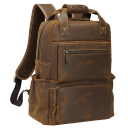 Mochila Unissex de Couro para Laptop, TIDING, Marrom