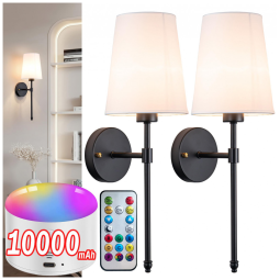 Conjunto de Luminária de Parede, Elegância e Qualidade em sua Casa com 2 Peças, Estilo Moderno, Controle Remoto e Abajur de Tecido Branco