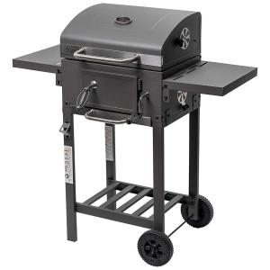 BBQ J 2000 Churrasqueira a Carvão com Mesas Laterais e Porta Carvão, Aço Inoxidável, JAK GLOBAL TRADE, Preto