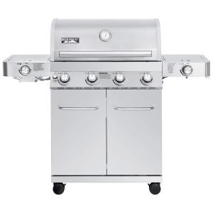 Churrasqueira a Gás 72.000 BTU LED com 4 Queimadores, 2 Portas, 2 Queimadores Laterais e Termômetro em Aço Inoxidável, MONUMENT GRILLS