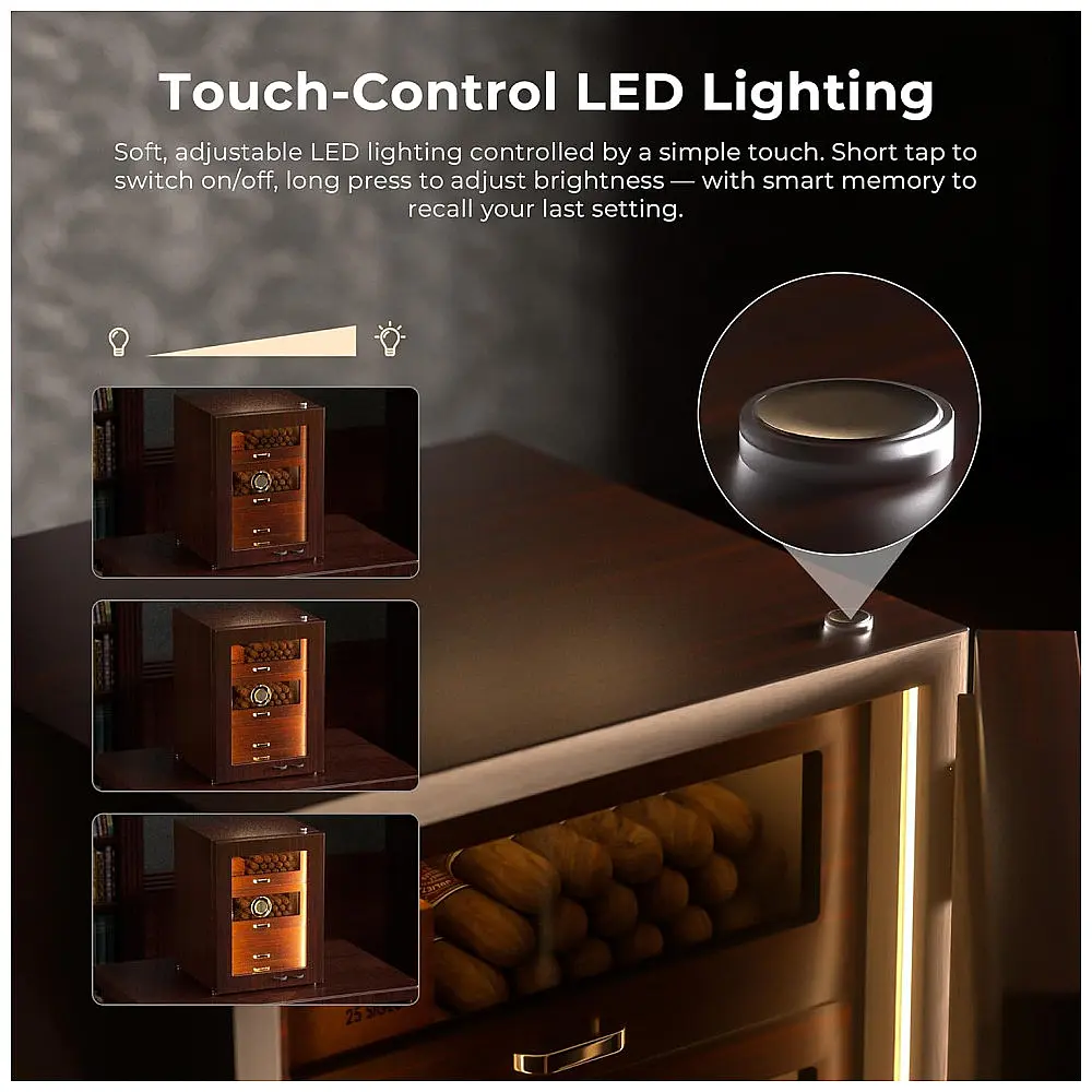 Humidor para Charutos CINOROW com LED Ajustável 3 Gavetas Cedro Espanhol 100-150 Charutos — foto 3