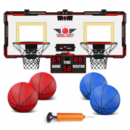 Cesta de Basquete Dupla Interna para 2 Jogadores com Placar Eletrônico, 4 Bolas e Bomba de Ar Incluída, VATOS, Preta e Vermelho