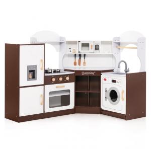 Cozinha Infantil Modular em Madeira com Luzes e Sons Realistas para Crianças Acima de 3 Anos, HONEY JOY, Marrom
