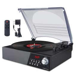 Toca Discos Retro 3 Velocidades com Bluetooth e Alto Falantes Embutidos, HONGUT, Preto