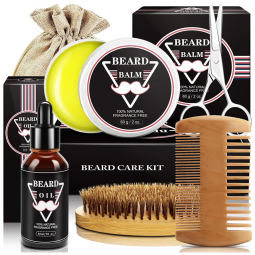 Kit para Barba Profissional Portátil com Cera e Pente, 7 Itens, ABUDICS, Preto