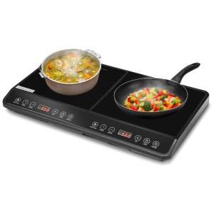 Cooktop Elétrico de Indução para Bancada com Queimador Duplo e Controle Digital, 1800W 110V, COSTWAY 24119 CYPE, Preto