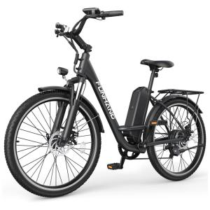 Bicicleta Elétrica Funhang EB-C1 1000W com Bateria Removível 48V, 7 Velocidades e Tela LCD para Deslocamento Diário, PRETA