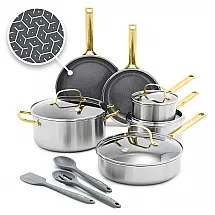Jogo de Panelas GreenPan APEX 13 Peças Híbrido Aço Inox + Cerâmica Antiaderente Livre de PFAS Dourado