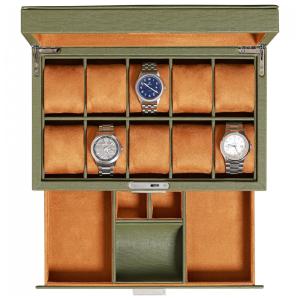 Caixa, Estojo para Relógios Protege e zena, 10 Lugares, ROTHWELL, Verde