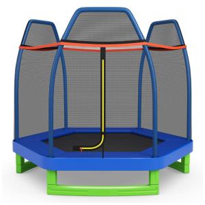 Trampolim DIÁRIO para crianças, trampolins recreativos de 7 pés, trampolim com compartimento de segurança de rede, mini trampolim interno