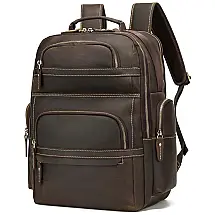 Mochila Masculina para Laptop 40cm 32L de Couro, TAERTII, Marrom Escuro