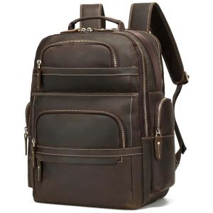Mochila Masculina para Laptop 40cm 32L de Couro, TAERTII, Marrom Escuro