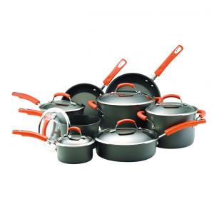 Conjunto de Panelas e Frigideiras Antiaderentes de Aço Anodizado, 14 Peças, RACHAEL RAY 87000, Cinza