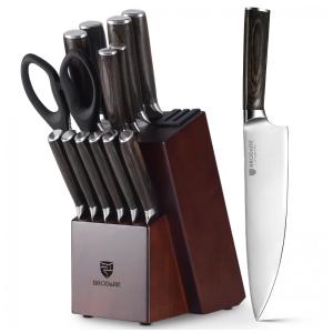 Conjunto de Facas em Aço Inoxidável com Bloco de Bancada, 15 Peças, BRODARK DH CKS H0151 C, Preto