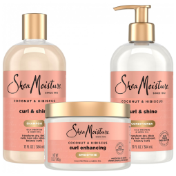 Shampoo e Condicionador 384 ml para Cabelos Cacheados com Óleo de Coco, vitamina E óleo de Neem, SHEA MOISTURE 755332059317, Rosa