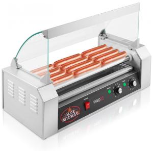 Máquina de Hot Dog com 5 Rolos Antiaderentes para Até 12 Salsichas, 110V 700W, OLDE MIDWAY, Prata