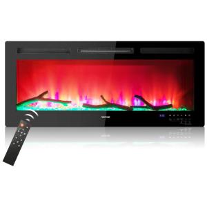 Lareira Elétrica de Embutir A45x106L com Controle Remoto, Temporizador e Chamas Ajustável, 110V, VEVOR, Preta