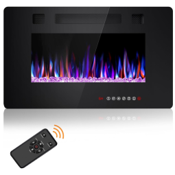 Lareira Elétrica Joy Pebble de 76 cm, Embutida ou de Parede, com Aquecedor 750/1500W, LED Touch, Controle Remoto, Timer, Chamas Ajustáveis